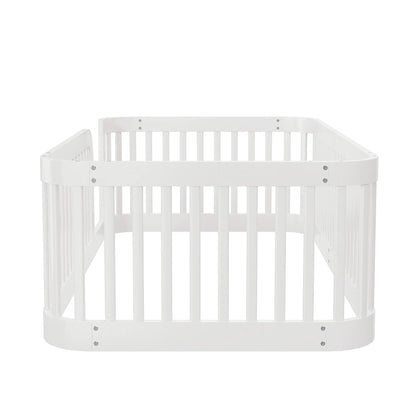 Euroco Twin Size Floor Bed with Fence for Kids Teens and Toddlers, White