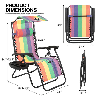 MoNiBloom Zero Gravity Chairs Set of 2, Folding Outdoor Patio Beach Recliner with Canopy Shade & Headrest, Black