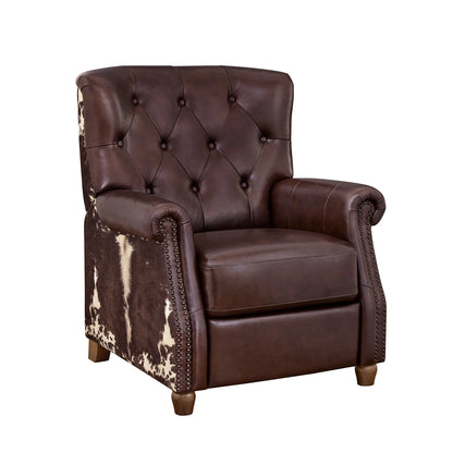 Pioneer Woman Harper Pushback Leather Recliner, Whiskey & Faux Cowhide Upholstery