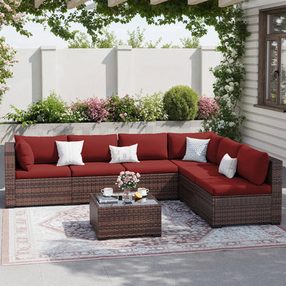 7 Pieces Patio Conversation Set, Outdoor Sectional PE Rattan Wicker Furniture Seat,Dark Gray