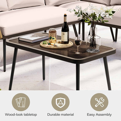 LAUSAINT HOME 4 Pieces Outdoor Conversation Sets, Patio Metal Frame Sofa with Wood Loveseat and Coffee Table, Beige Cushions