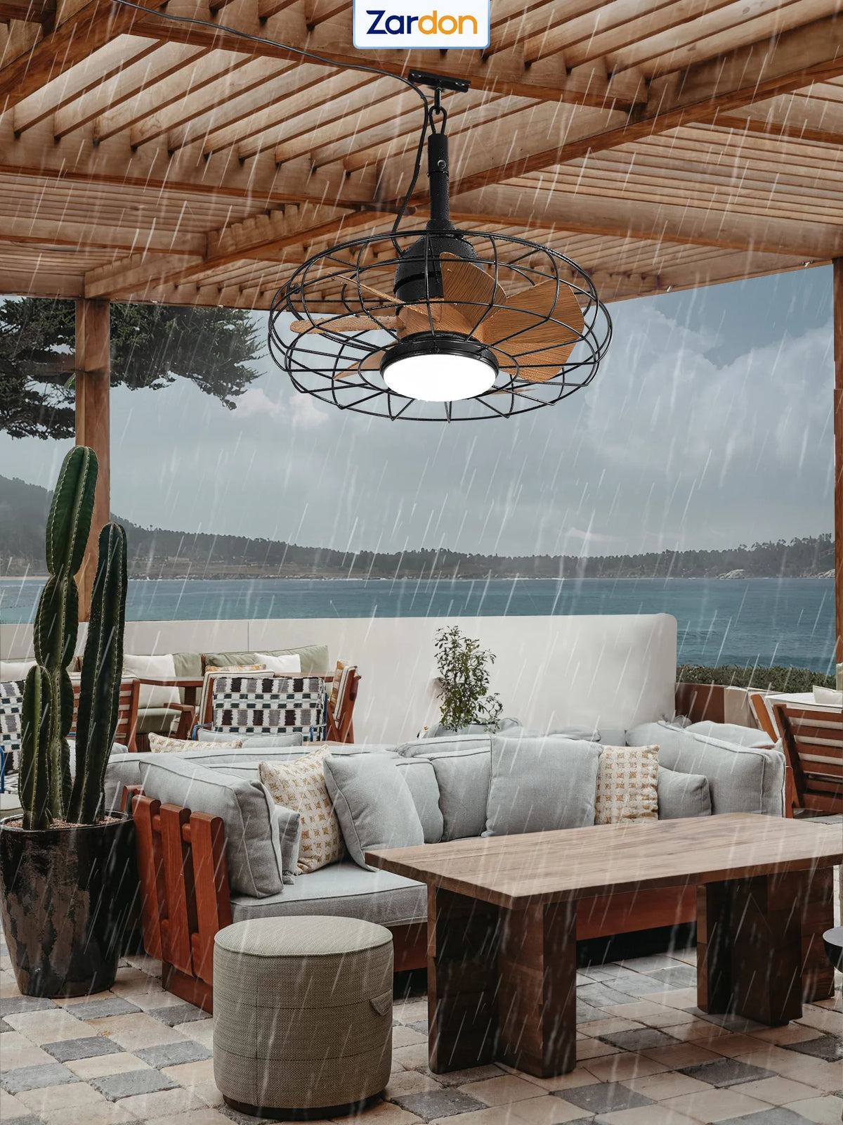 Zardon 20" Outdoor Ceiling Fan with Light and Remote, 7 Blades Caged Waterproof Gazebo Fan for Patio, Porch, Pergola Canopy, App Control