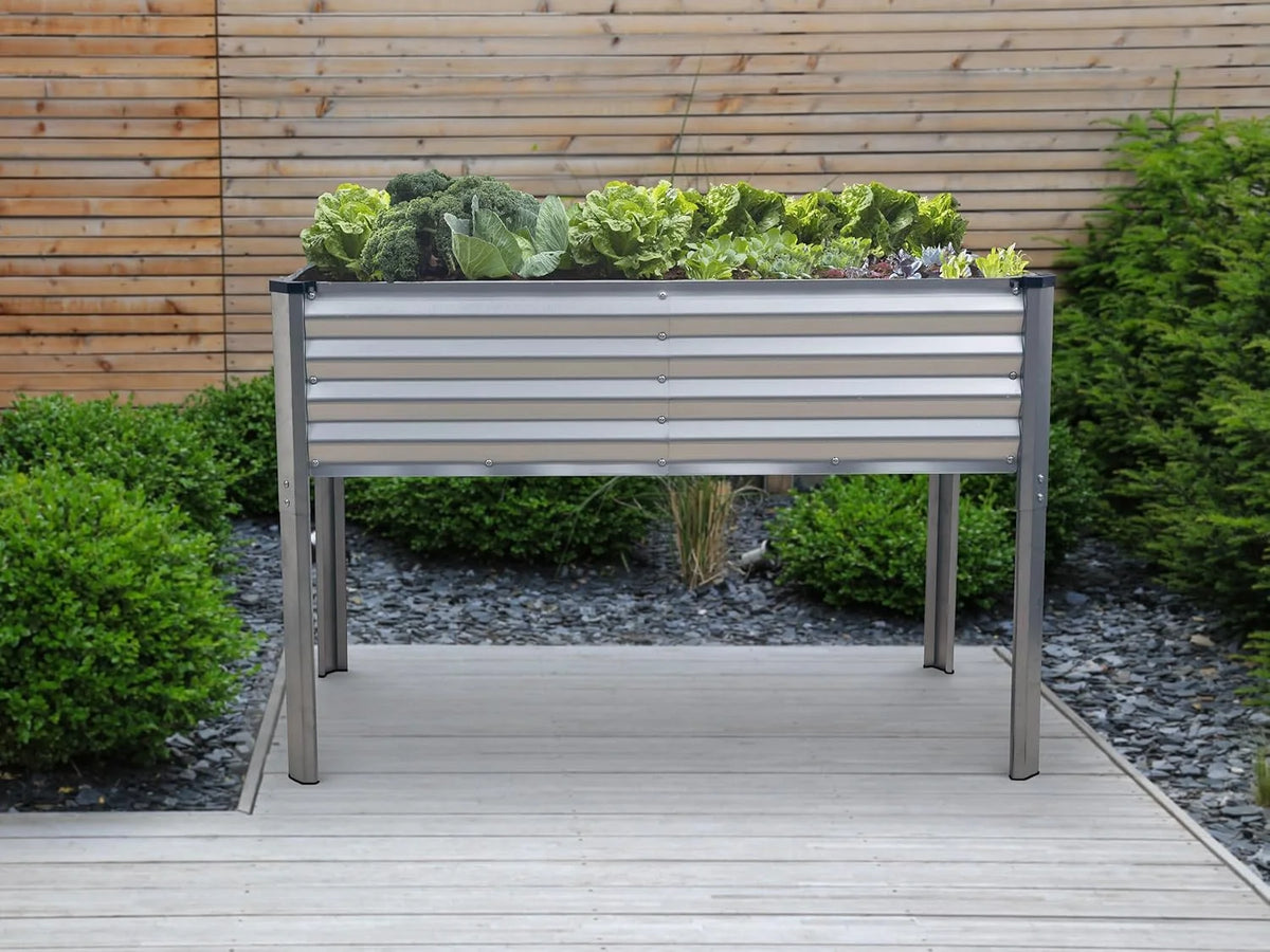 Galvanized Raised Garden Beds Outdoor with Legs // 48��24��31in Elevated Planter Box for Vegetables, Flowers (Silver) // Large Metal Garden Bed for Backyard Patio Gardening