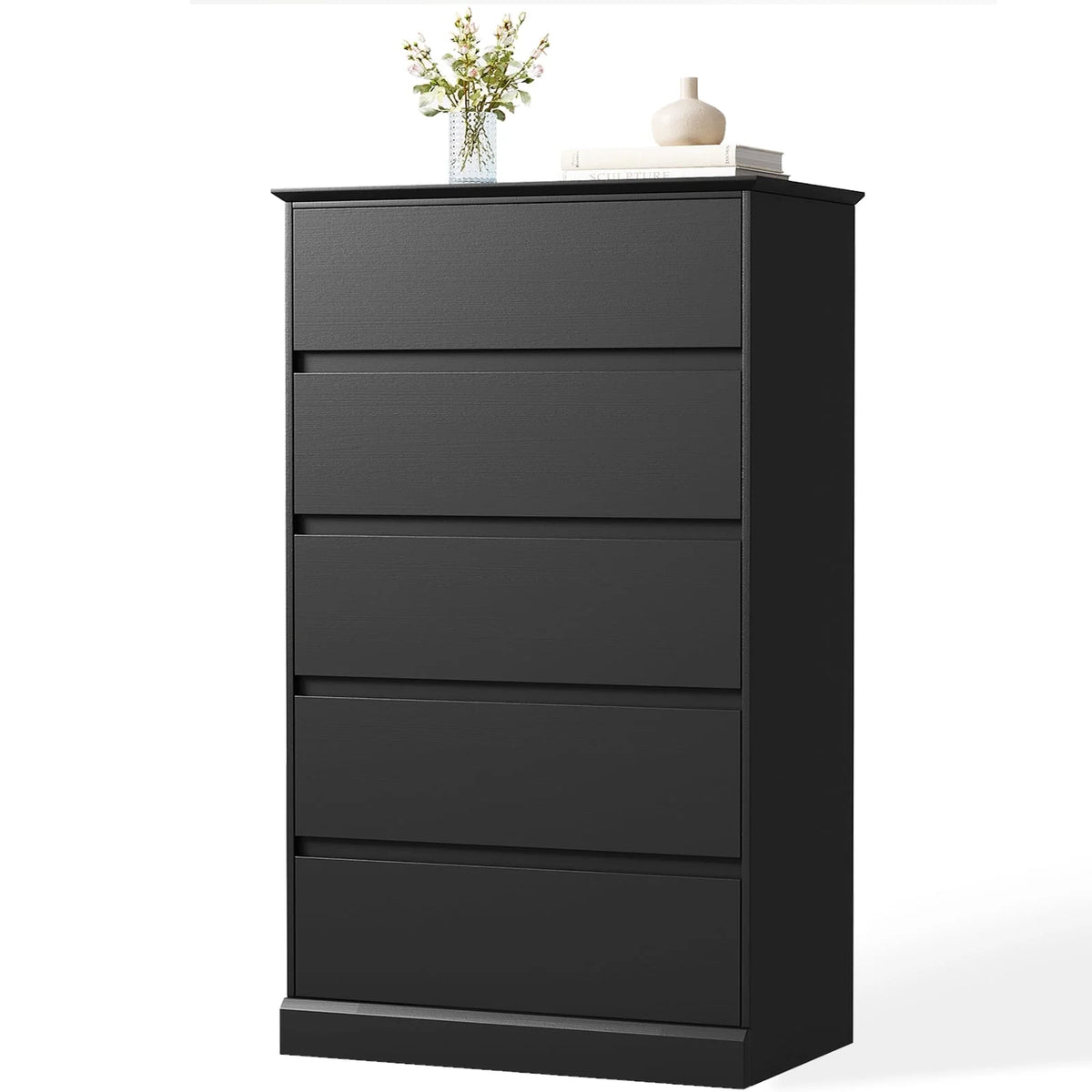 2 PCS  Dresser for Bedroom, 5 Drawer Dresser Black Chest of Drawers for Living Room Dressing Room Entryway -2PCS
