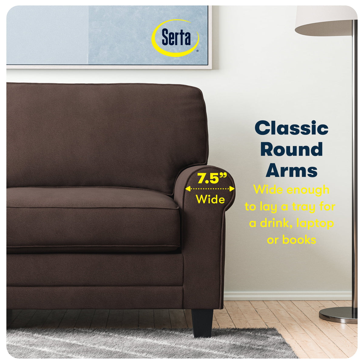 Serta Copenhagen 78" Rolled Arm Sofa with Removable Covers Dark Brown
