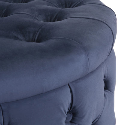 WestinTrends Wordford Round Velvet Tufted Storage Ottoman, Velvet Navy Blue