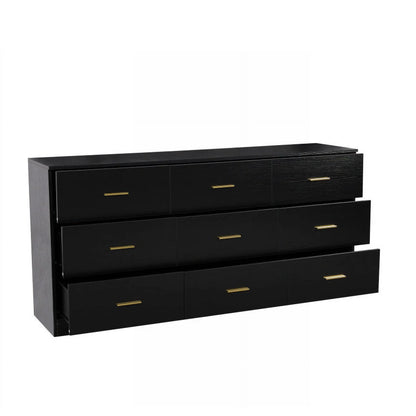 Aukfa Wood 9 Drawer Dresser for Bedroom, Long Chest of 9 Drawers TV Stand,Black