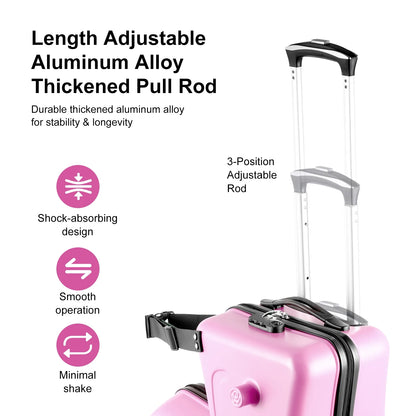 20" Children's Ride-On Luggage with Safety Belt Matte Finish, Silent Wheels, Spacious Compartment for Ages 3-12  travel suitcase