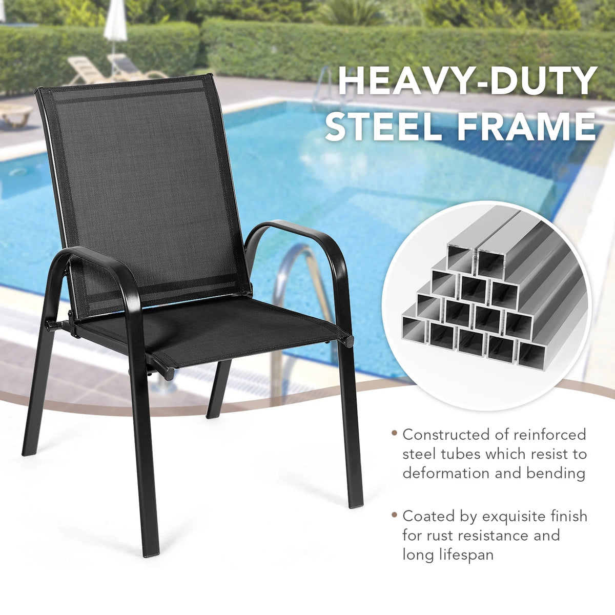 Gymax Set of 4 Patio Chairs Dining Chairs w/ Steel Frame Yard Outdoor Grey
