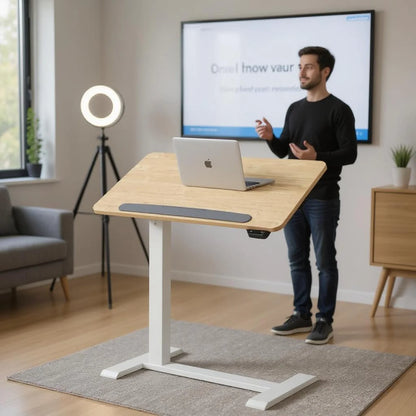Homy Casa Adjustable Height Lap Desk, Mobile Work Table for Bedside or Sofa, White