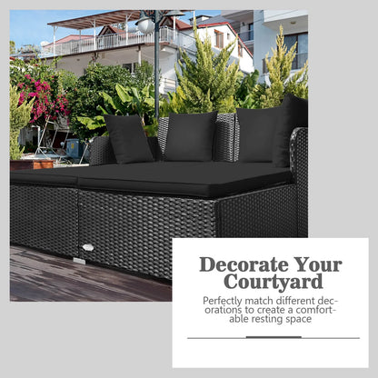 Costway Outdoor Patio Rattan Daybed Pillows Cushioned Sofa Furniture Beige