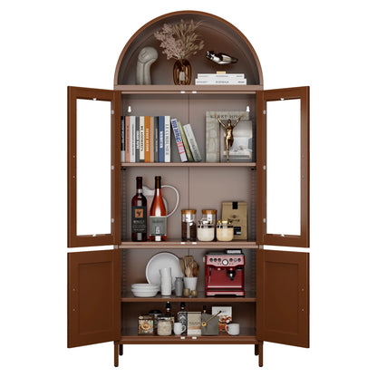 SUPEER Metal Arched Storage Display Cabinet with Glass Doors and Adjustable Shelves, Lockable Cabinet, Assembly Required, Black