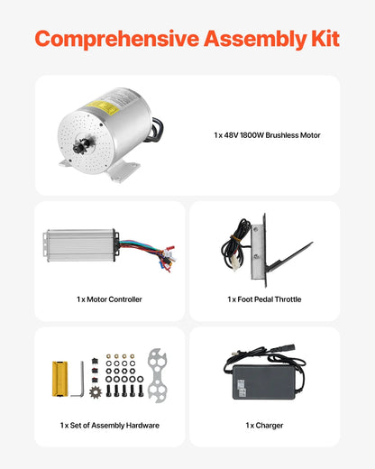 KFFKFF 1800W Electric Brushless DC Motor Set - 48V 4500rpm Motor featuring Enhanced Speed Regulator and Foot Pedal Accelerator Set for Go Karts, E-Bike, Motorcycle, Scooter DIY