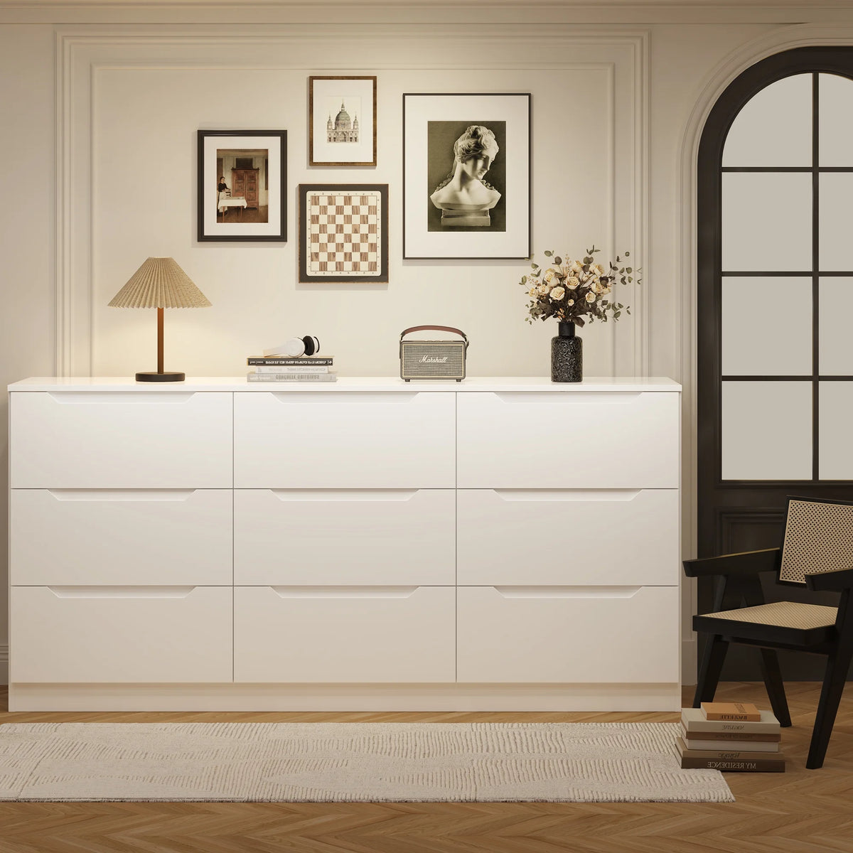 Winkalon 9 Drawers Double Dresser, Modern Wood Dresser Chest of Drawers with Large Storage Space for Bedroom,Living Room, Hallway, Black