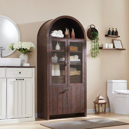 IFGET 71-Inch Arched 4-Tier Bookcase with Glass Doors and Drawers