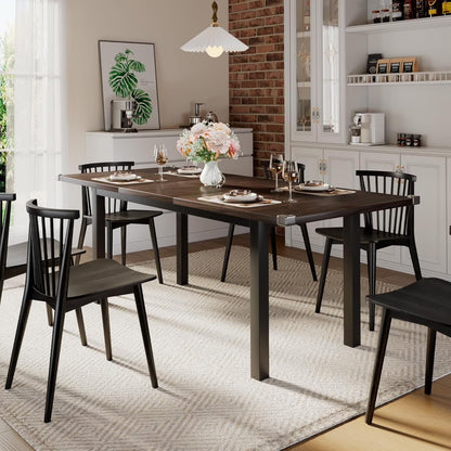 iPormis 63" Extendable Dining Table for 4-8, Square Wooden Dining Room Table with Metal Base, Modern Extendable Table for  Small Kitchens, Dining Office Areas, Black