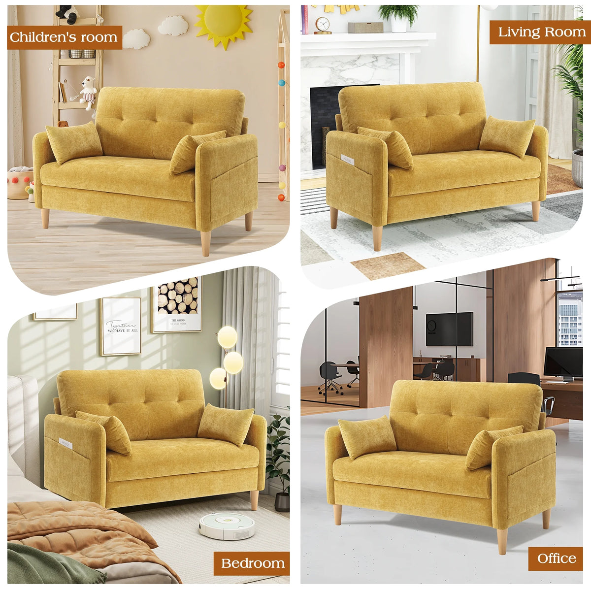 BedLuxury 47'' Wide LoveSeat, 2-seat Chenille sofa with 2 Pillows for Living Room and Small Spaces, Dark Grey