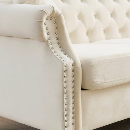 Chesterfield Upholstered Velvet Sofa, 3 Seater Button Tufted Couch with Nailhead Arms for Living Room Bedroom Office Apartment