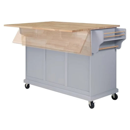 Rolling Kitchen Island with Storage, Utility Kitchen Trolley with Drop-Leaf Countertop, Mobile Kitchen Cart with 2 Drawers, 2 Cabinets and Adjustable Shelves for Dining Room, Kitchen
