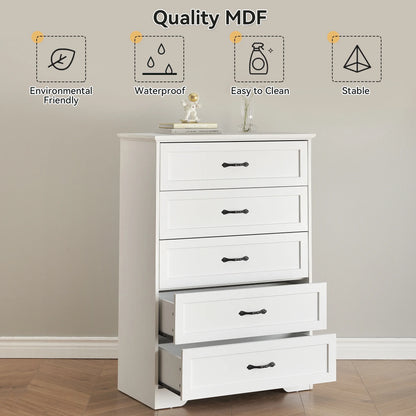 Luku Modern 5 Drawers Dresser, Chest of Drawers Closet Organizers and Storage Clothes, White