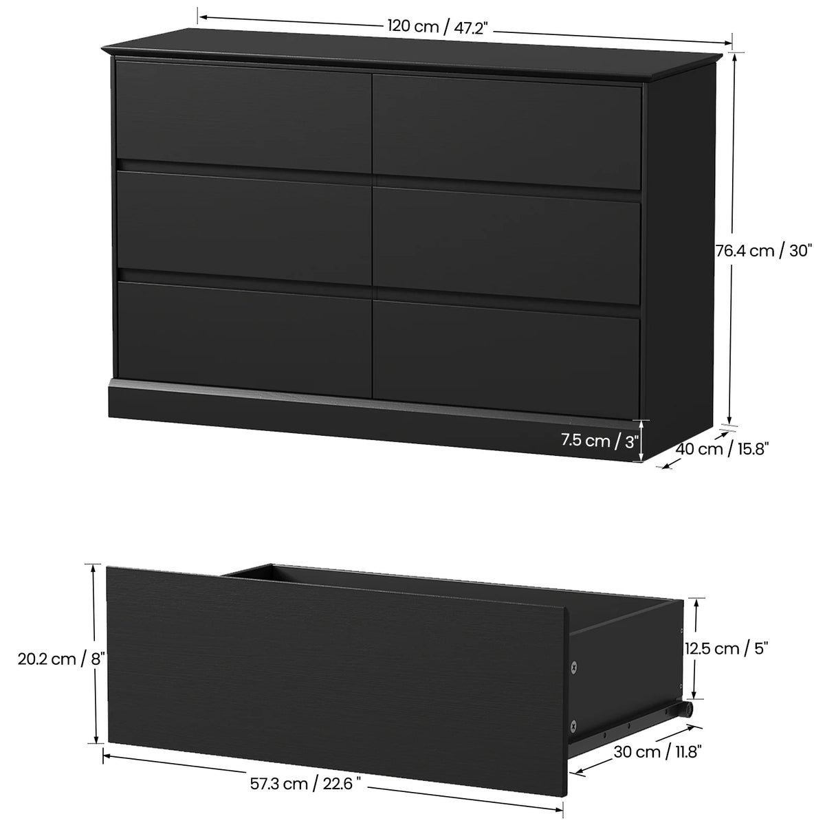 White Dressers Bedroom Dresser 6 Drawer Storage Chest of Drawers Double Dresser Storage Side Cabinet Room Furniture for Bedroom Living Room
