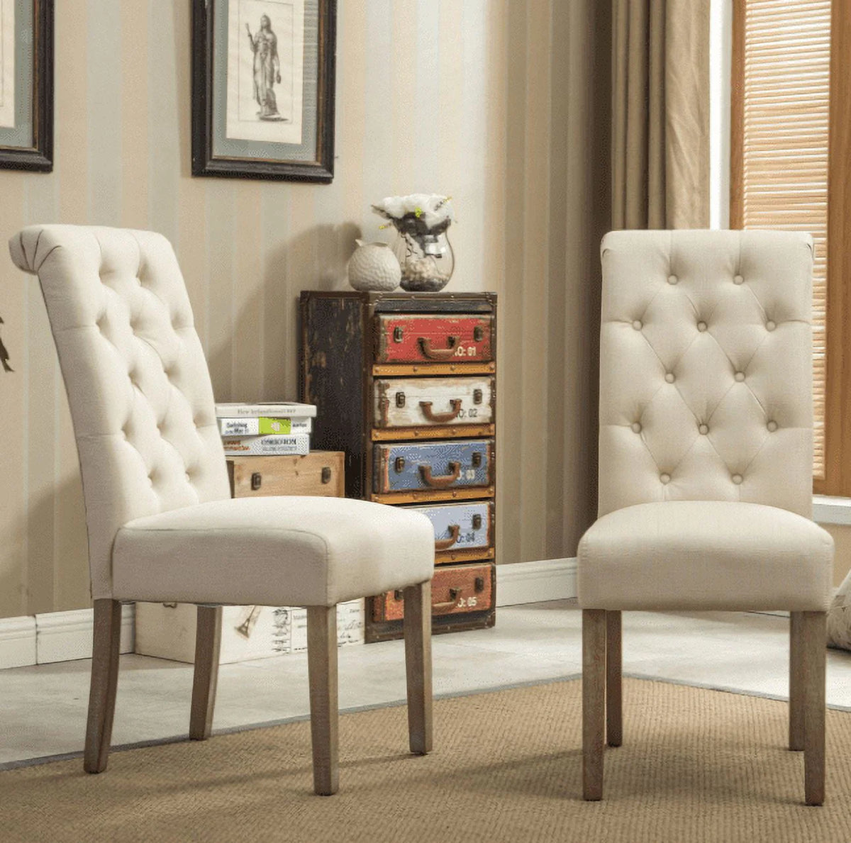Roundhill Furniture Habit Dining Chair, Set of 2, Tan