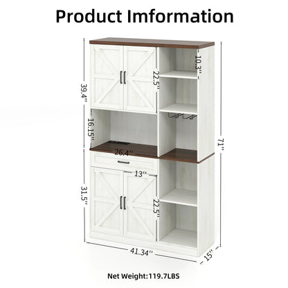 TrumanPick 61"H Large Buffet Sideboard Cabinet, TV Cabinet, Kitchen Pantry for Dining Room, Living Room, 61.3''L x 15''W x 29.8''H, White/Walnut