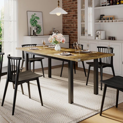 iPormis 63" Extendable Dining Table for 4-8, Square Wooden Dining Room Table with Metal Base, Modern Extendable Table for  Small Kitchens, Dining Office Areas, Black