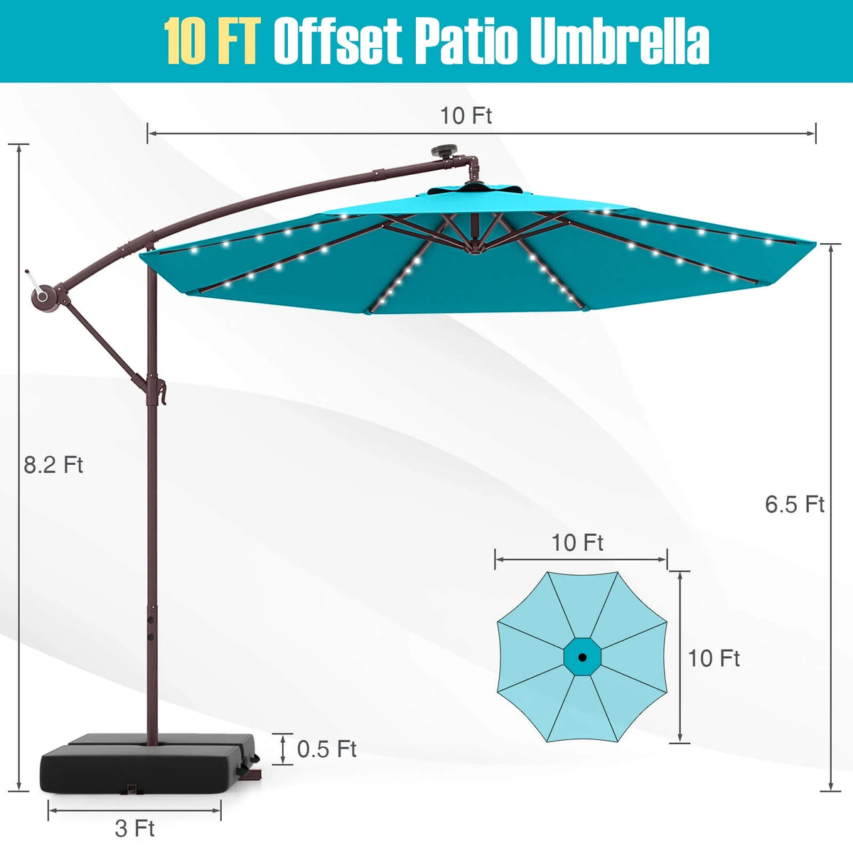Costway 98.40" Navy Cantilever Patio Umbrella, Base-Included