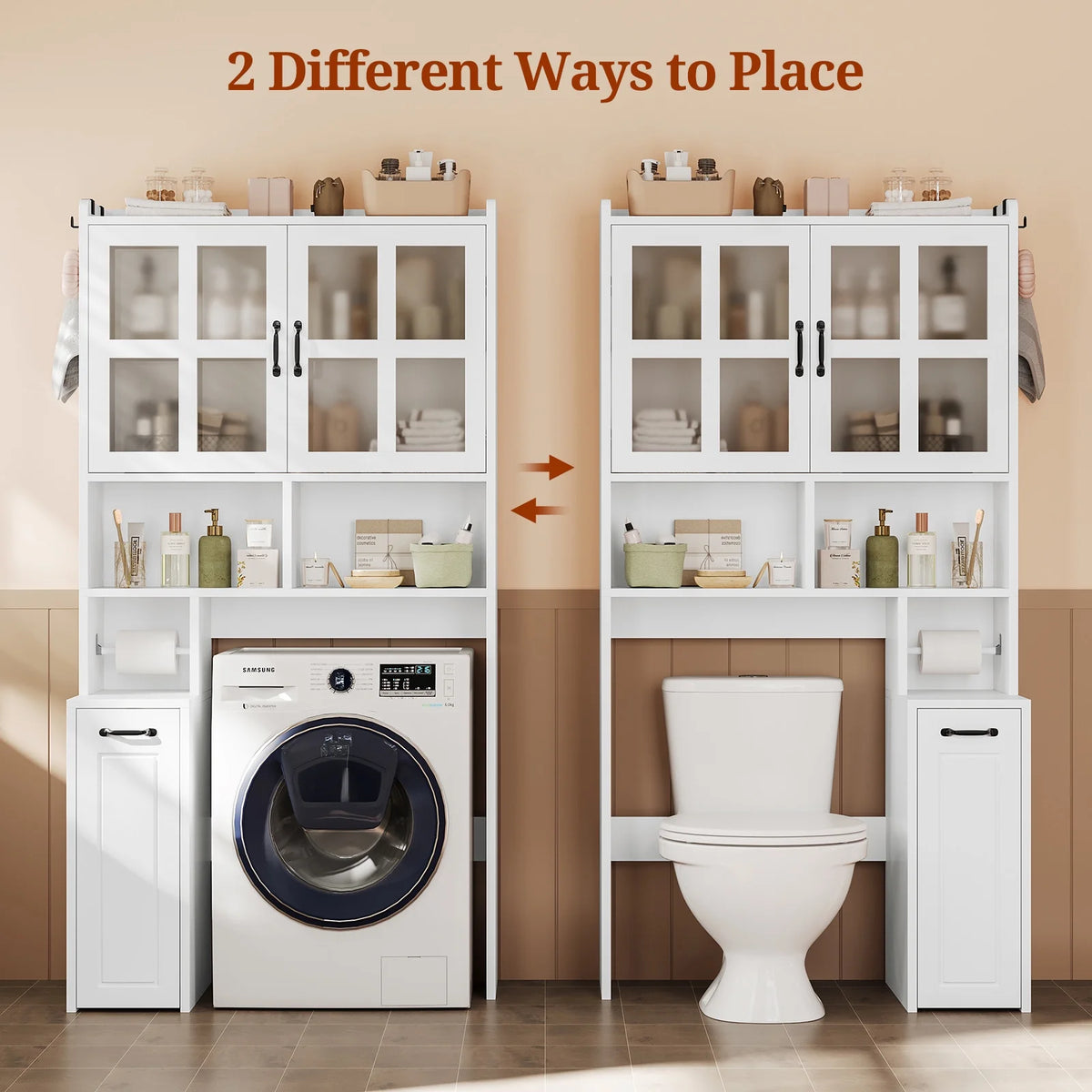 Frhnenha Over The Toilet Storage Cabinet with Pulley, Bathroom Storage Cabinet, with Adjustable Shelf and Open Shelf for Bathroom, Restroom, Laundry, White