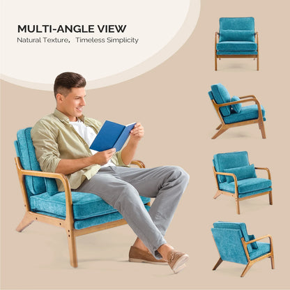 Ktaxon Accent Chair Corduroy Upholstered Armchair, Reading Club Chair with Pillow and Solid Wood Frame for Living Room Bedroom Furniture Off White