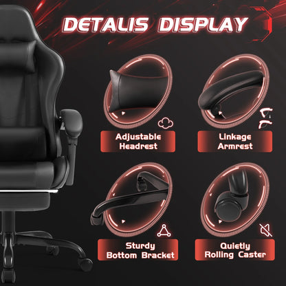 Lacoo PU Leather Gaming Chair Massage Ergonomic Gamer Chair Height Adjustable Computer Chair with Footrest & Lumbar Support, White