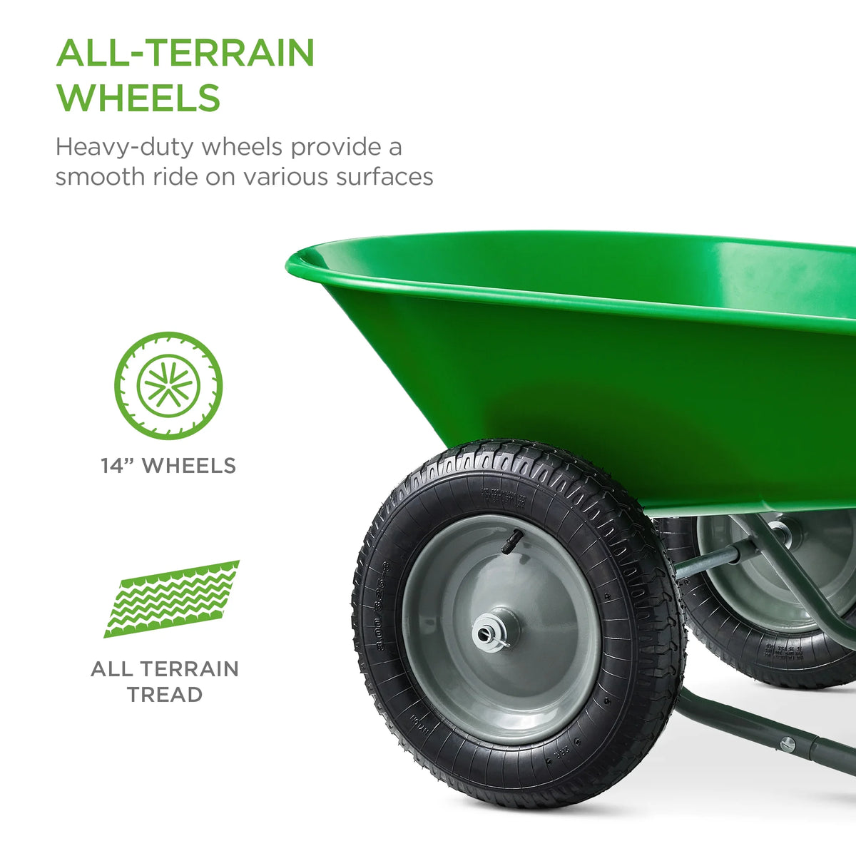 Best Choice Products Dual-Wheel Home Wheelbarrow Yard Garden Cart for Lawn, Construction - Green