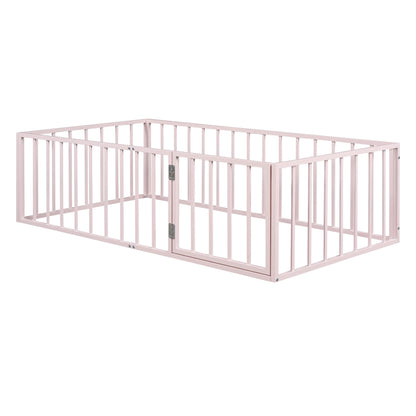 Bellemave Full Size Bed Frame, Full Montessori Bed with Safety Guardrails and Detachable Fence, Wood Full Daybed Frame, Low Profile & Rounded Corners Design, Natural