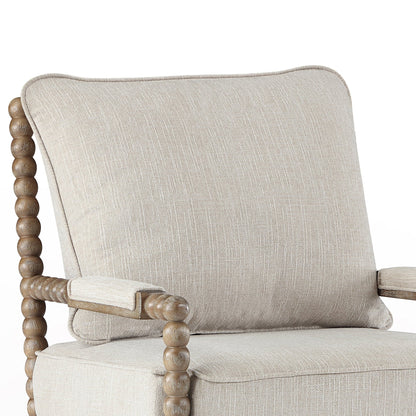 Duhome Upholstered Dining Chair Spindle Spool Accent Chair Linen Fabric Armchair with Wood Frame, Brown+Beige