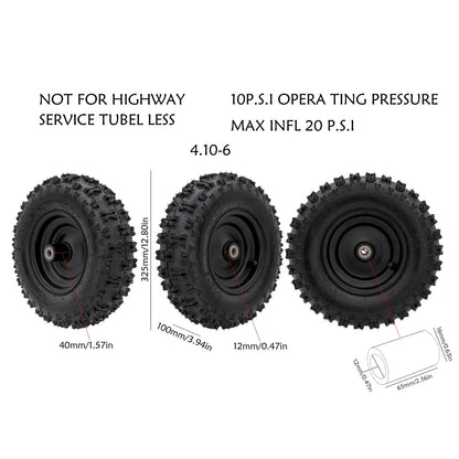 4pcs Front 4.10-6 Tires and Wheels Rims and 12mm Bearings 6" Go Kart Wheel 4.10x6 Tubeless Tire for ATV Quad Mini Bike Scooter Lawn Tractor Mower 4 Wheelers Drift Trike Snow Blower Wheelbarrow
