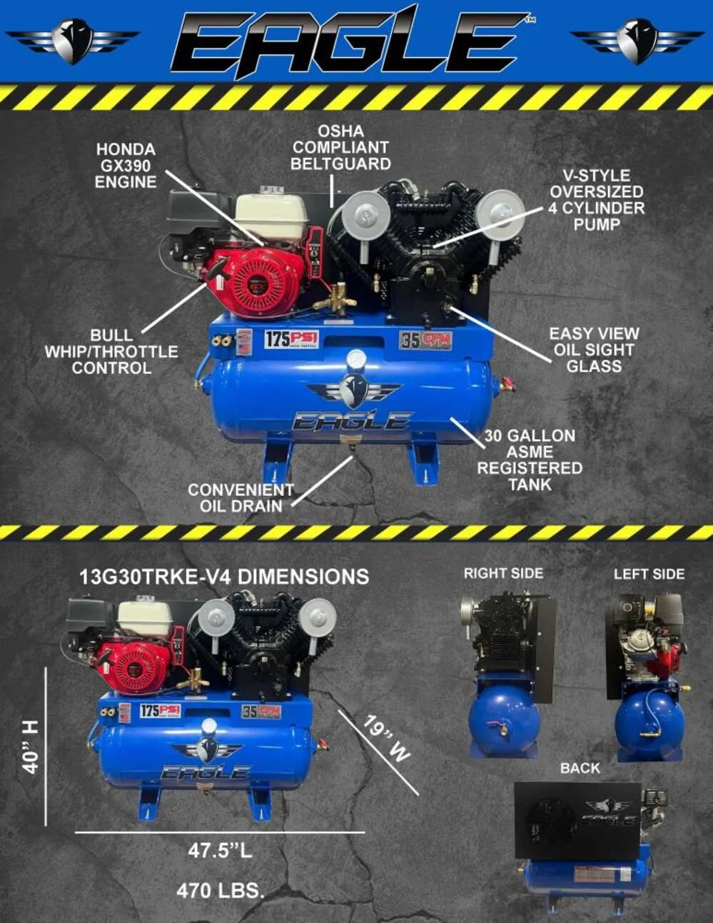 Eagle Compressor 30 Gallon Air Compressor Truck Mount