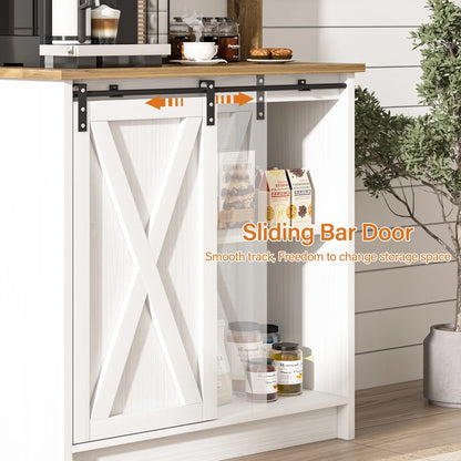 Catrimown Coffee Bar Cabinet, Barn Door Sideboard Buffet Cabinet with Storage, White