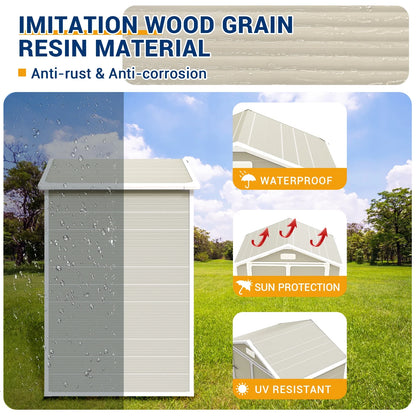 ECOPATIO Outdoor Storage Shed 5x3 FT, Resin Garden Shed for Bike, Tool, Plastic Outside Sheds & Outdoor Storage Storage Box with Lockable Door for Backyard, Patio, Lawn, Sandstone