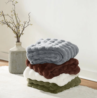 Brooklyn Loom Bubble Faux Fur 100% Microfiber Polyester  Twin XL Blanket in Green, All Season, Adult Size, OEKO-TEX Certified