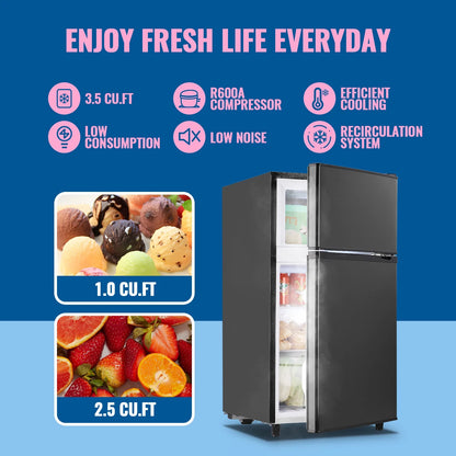 WANAI 3.5 Cubic feet Small Refrigerator with Freezer on Top Double Door Mini Fridge New White