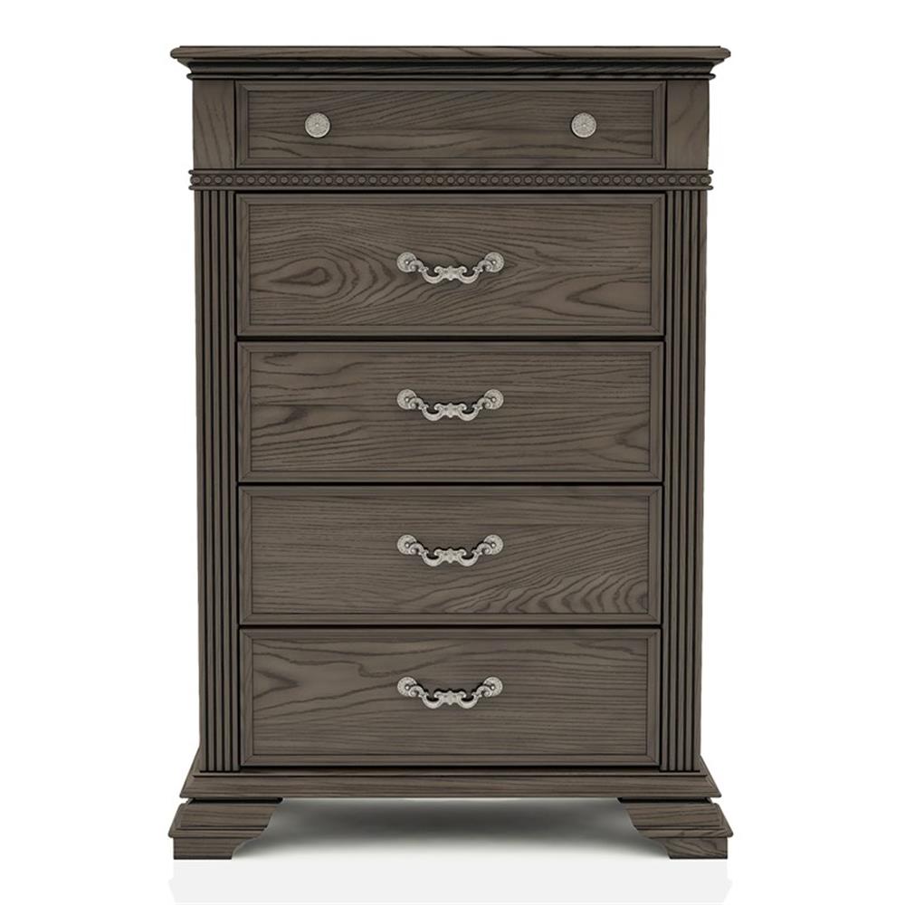 FOA Charo 6pc Gray Wood Bedroom Set-King Nightstands??����?��?
