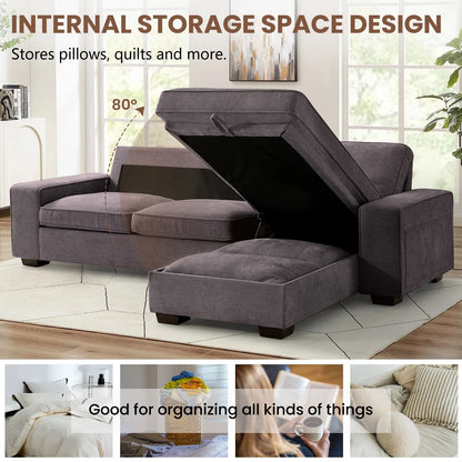 ASHOMELI 99'' Convertible Sectional Sofa,L Shaped Couch,Multi-Functional Reversible Sofa with USB and Type-C Charging Ports, Storage Space, Breathable Fabric