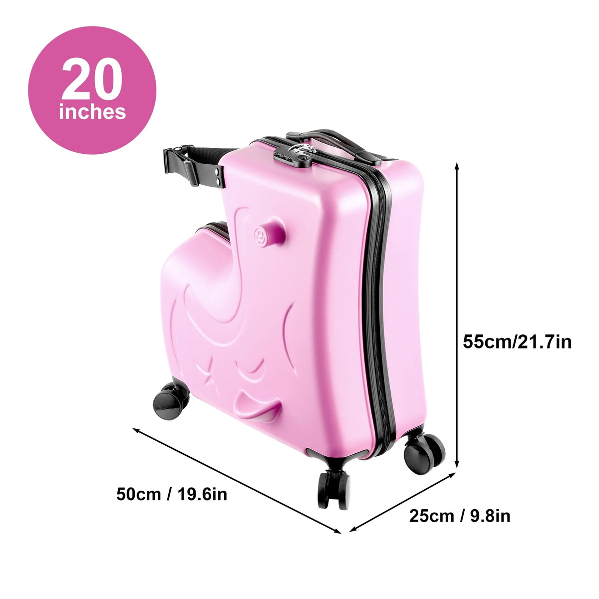 20" Children's Ride-On Luggage with Safety Belt Matte Finish, Silent Wheels, Spacious Compartment for Ages 3-12  travel suitcase
