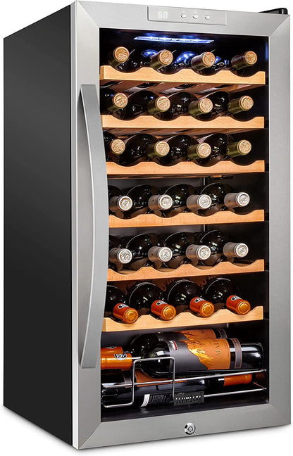 Schmecke Wine Fridge, Freestanding Wine Refrigerator, 28 Bottle Wine Cooler