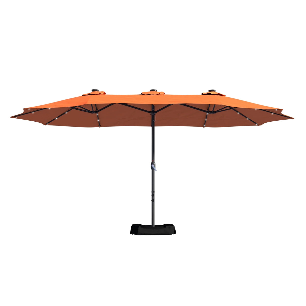 Mondawe 15ft Patio Umbrella Rectangular Outdoor Market Umbrella with Base and LED Lights Beige