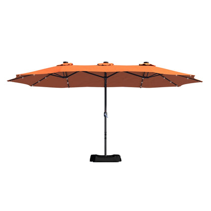 Mondawe 15ft Patio Umbrella Rectangular Outdoor Market Umbrella with Base and LED Lights Beige