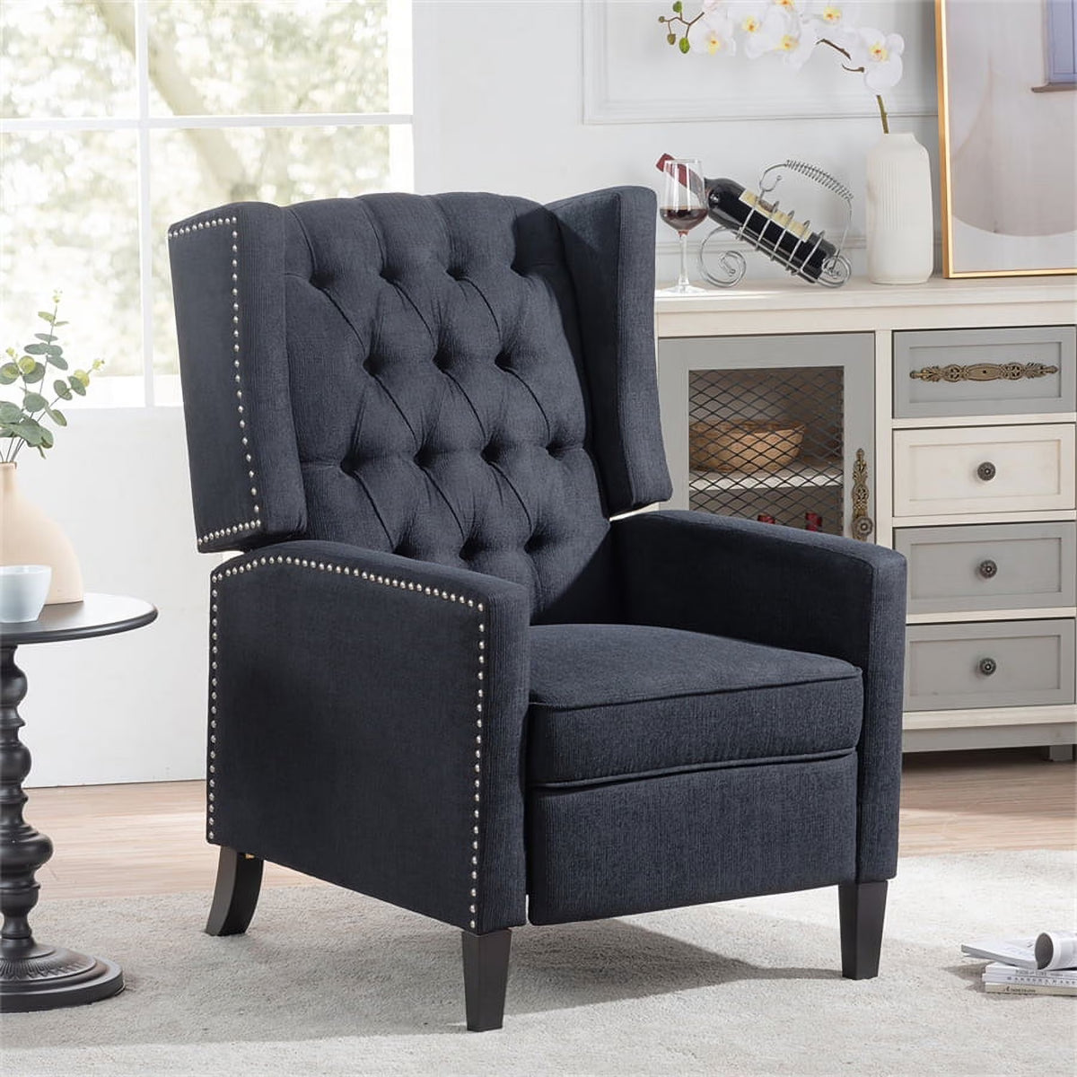 Triple Tree Modern Fabric Foam Wood Solid Print Nailhead Trim Accent Chair, Beige