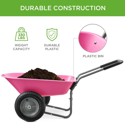 Best Choice Products Dual-Wheel Home Wheelbarrow Yard Garden Cart for Lawn, Construction - Green