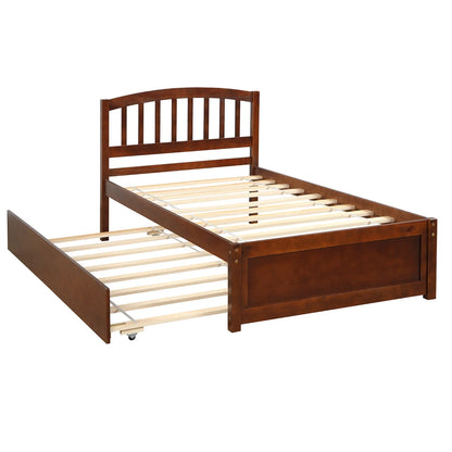 Aukfa Twin Platform Bed with Trundle - Trundle Bed with Headboard for Kids Teens - White